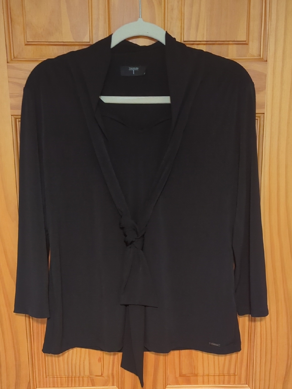 Tahari Black Tie-Front Lightweight Top